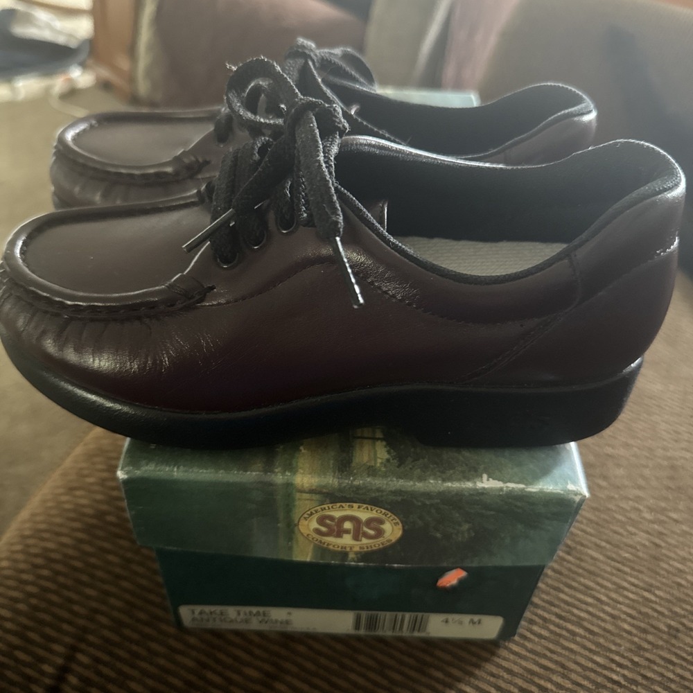 SAS Take Time Women's Lace Up Loafers Antique Wine Sz 4 1/2 M New In Box - Picture 3 of 5